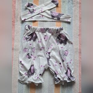 Elephant Print Kids Headband Wrap & Shorts or Bloomers Set Size 100 3T